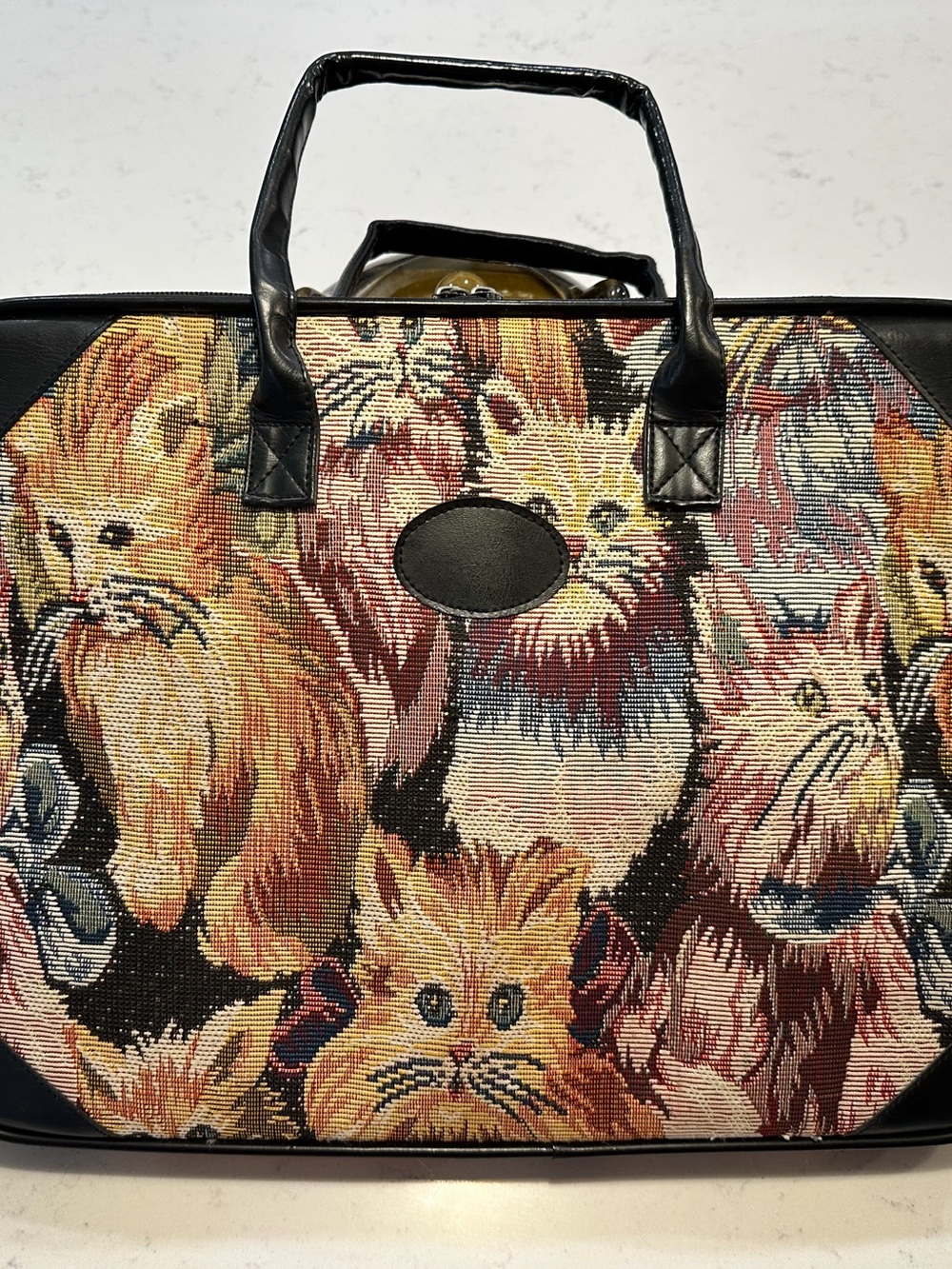 Multicolor Cat Tapestry Tote Bag with Black Handles